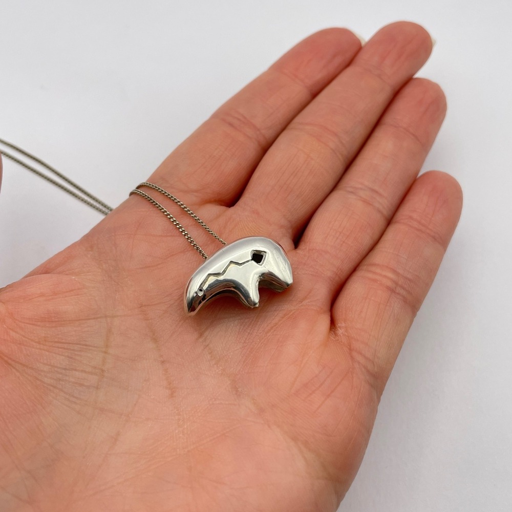 Southwestern Sterling Silver Spirit Bear Pendant‎ Necklace Unisex Minimalist - Picture 8 of 9
